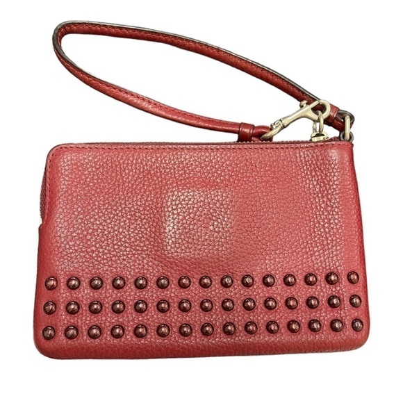 Coach Leather Studded Wristlet in Burgundy - Picture 2 of 4